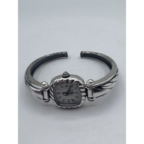 Vintage Pedre Watch Women Silver Tone Square Open Hinge Band Needs Battery - Picture 2 of 10